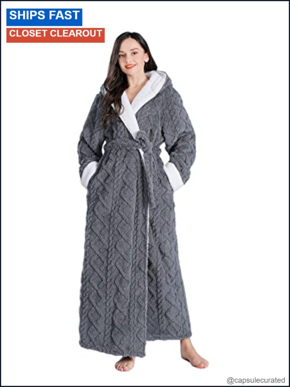Women's Long Plush Hooded Robe Full Length Flannel Fleece Bathrobe